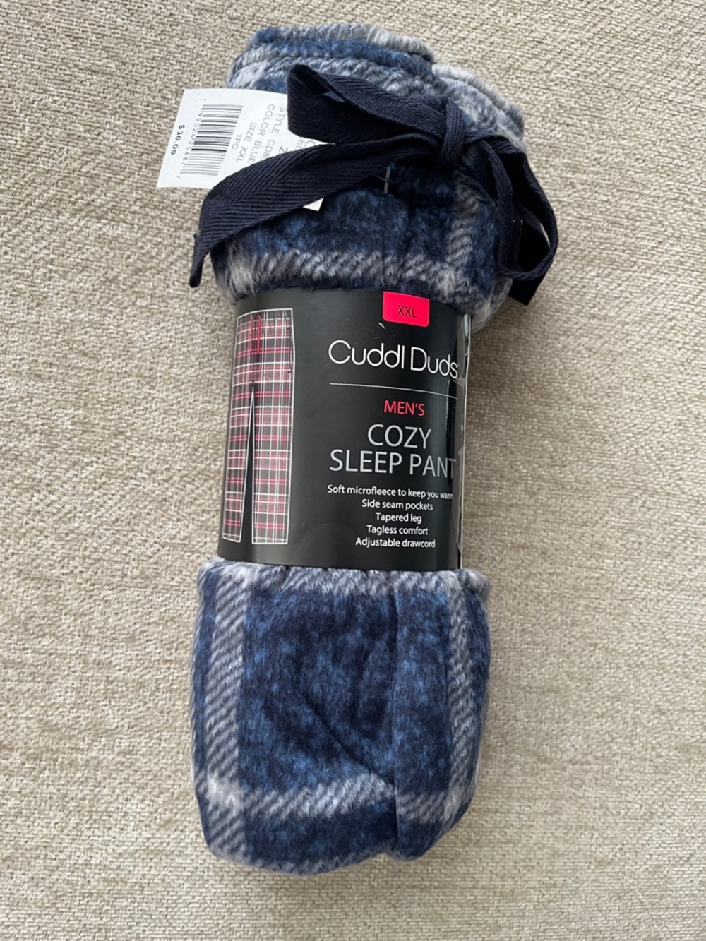 XXL, Cuddl Duds Men's Cozy Sleep Pants, Blue Chk